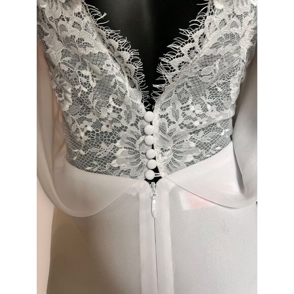 Chiffon Gathered V-Neck Wedding Gown - Picture 5 of 6